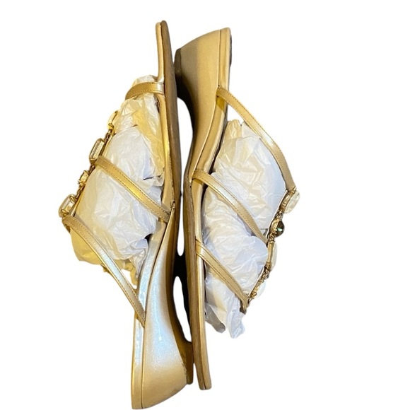 Stuart Weitzman Jeweled Metalic Gold Sandals - Picture 2 of 10
